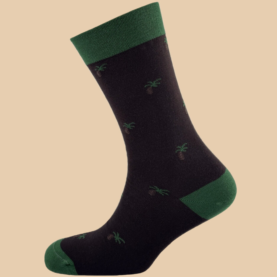 BLACK DARK GREEN PALM TREE SOCKS 1