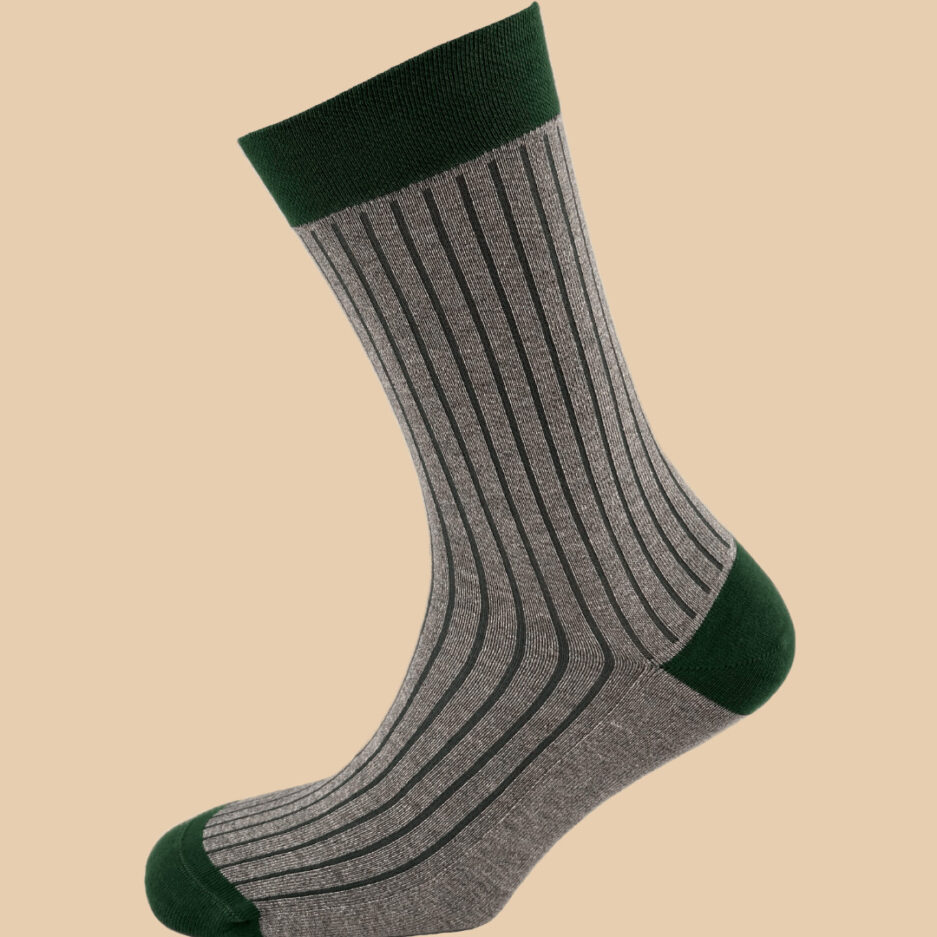 MELANGE GRAY DARK GREEN PINSTRIPES SOCKS 1