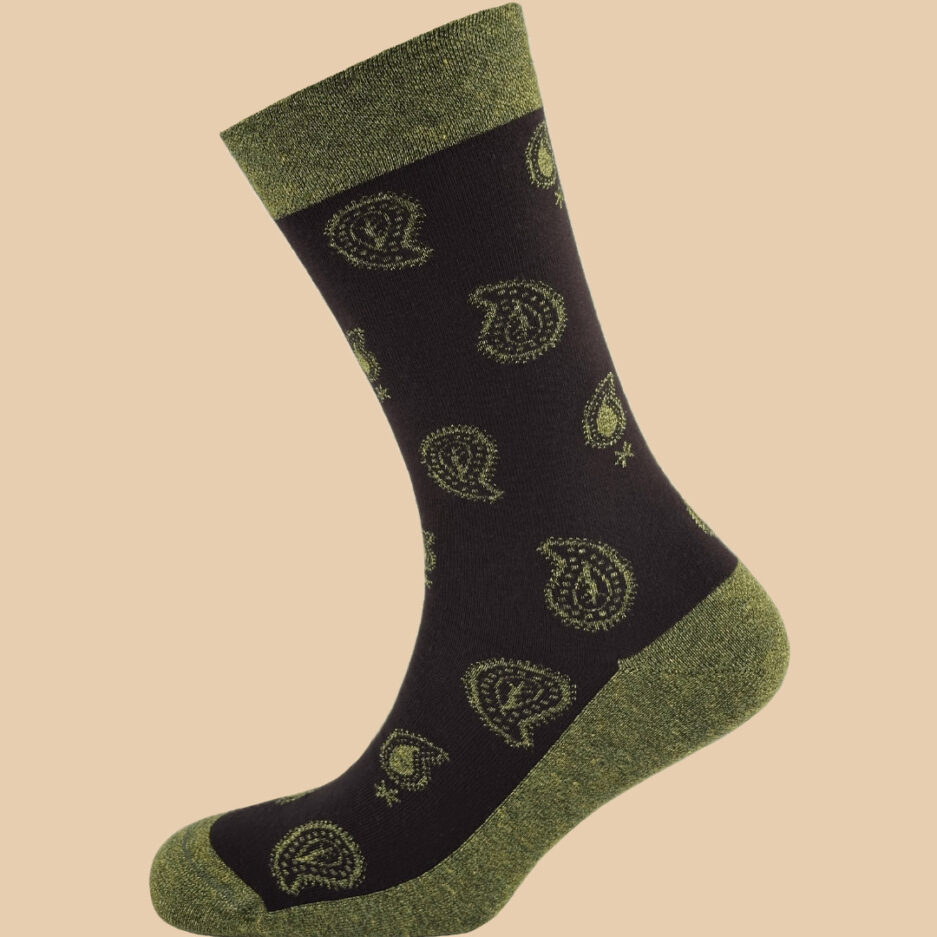 MELANGE GREEN BLACK PAISLEY SOCKS 1