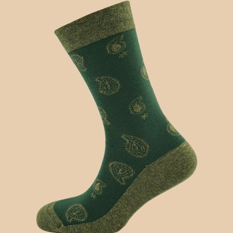 MELANGE GREEN DARK GREEN PAISLEY SOCKS 1