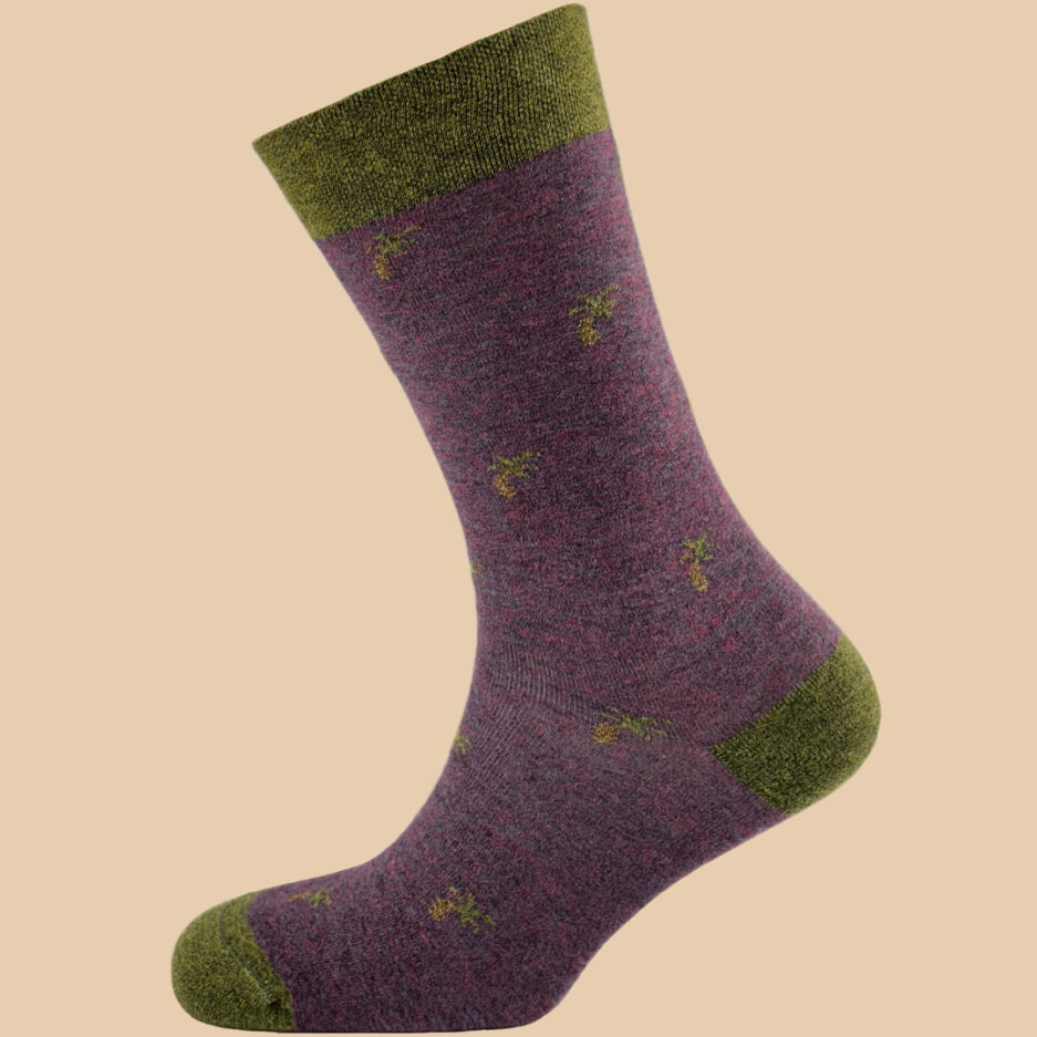 MELANGE PURPLE GREEN PALM TREE SOCKS 1