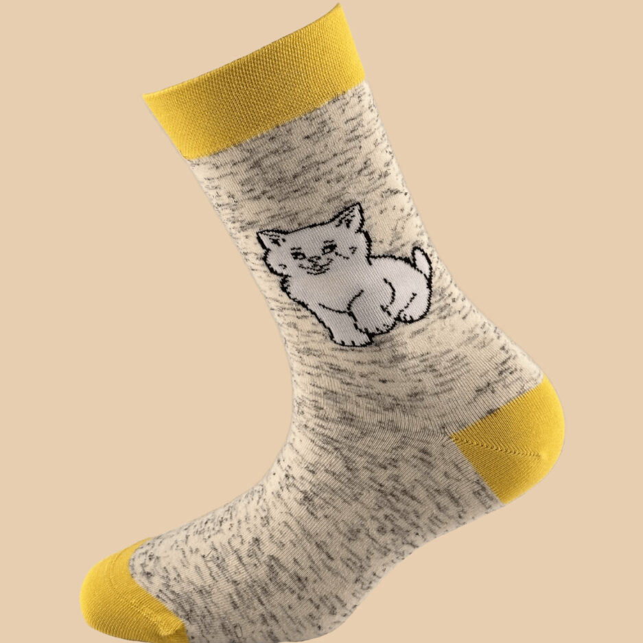 YELLOW MELANGE GRAY CAT SOCKS 1